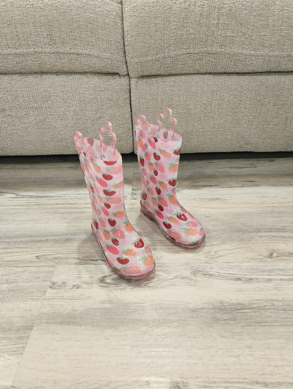 Western Chief Pink Strawberry Print Kids Rain Boots